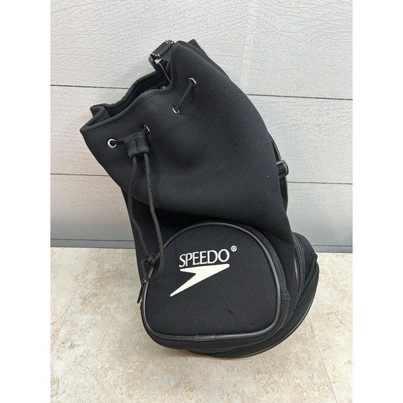 SPEEDO Black NEOPRENE Drawstring Tote Pool Bag Expanding Bottom NYLON - Picture 1 of 9
